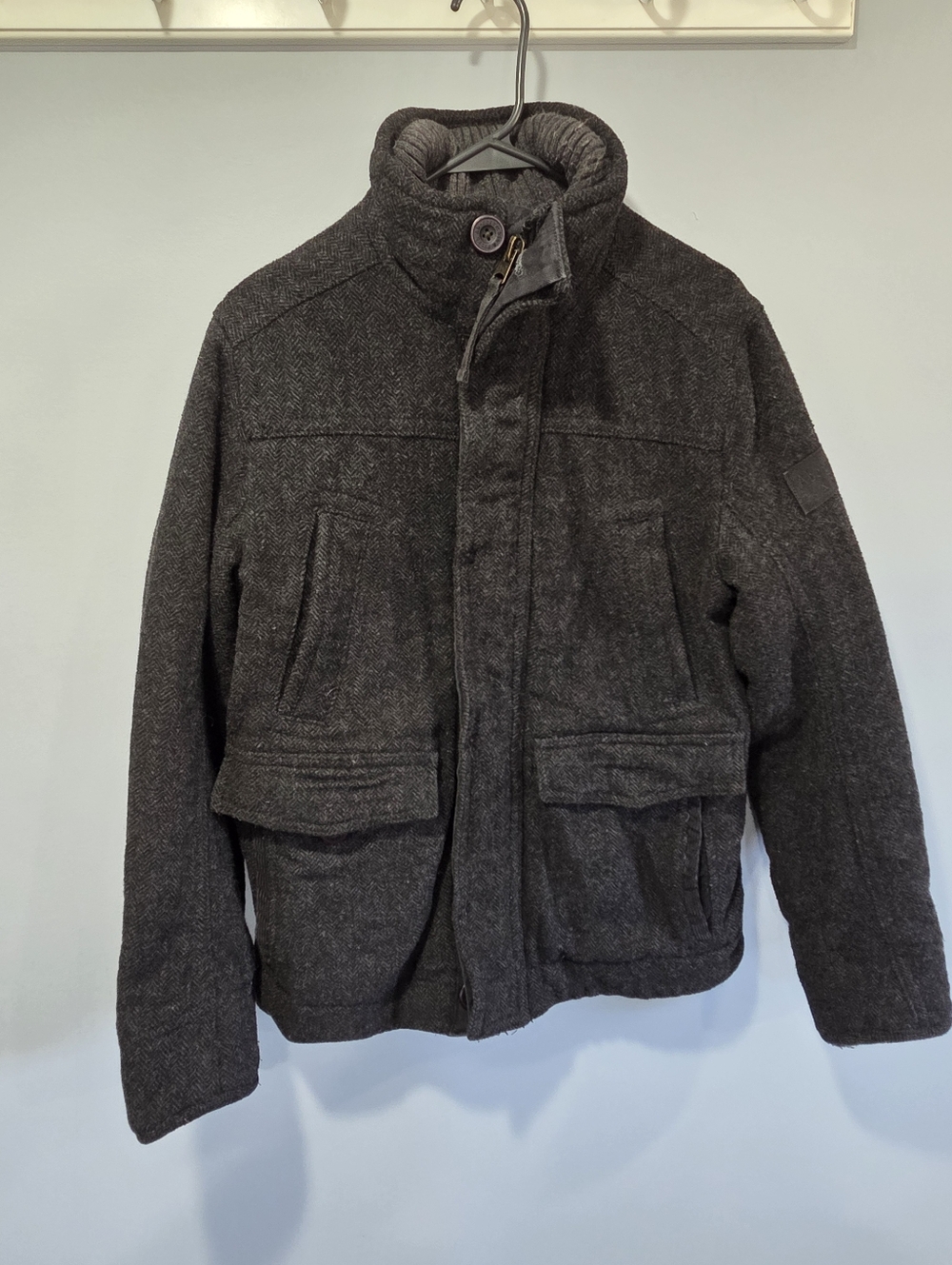 Abercrombie Fitch Premium Wool Coat/Jacket Mens Black/Grey Outdoors Zip XS